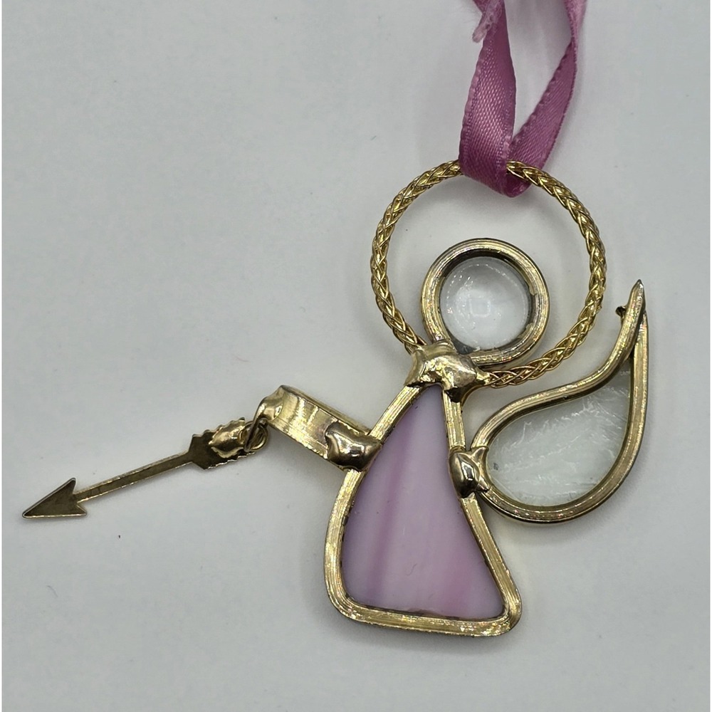 Vintage Christmas Ornament Stained Glass Angel Sun‎ Catcher Pink Arrow - Picture 2 of 6